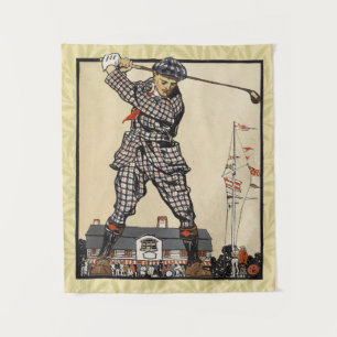 Golf Golfer Vintage Antik Golfen Wandteppich