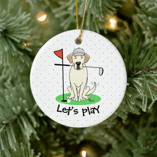 Golf Golfing Gelbe Labrador Labrador Retriever Dog Keramik Ornament (Baum)
