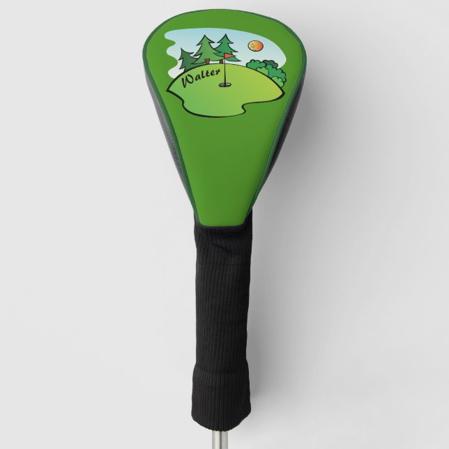 Golf Green mit Flag und Ball Golf Headcover (Vorderseite)