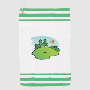 Golf Green mit Flag und Ball Golfhandtuch