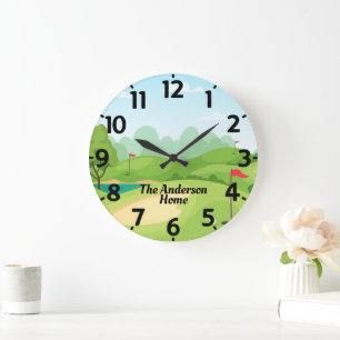 Golf Green mit Personalisiertem Namen Große Wanduhr