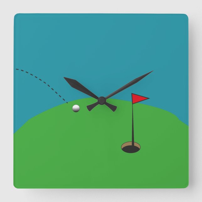 Golf Green  Quadratische Wanduhr (Vorderseite)