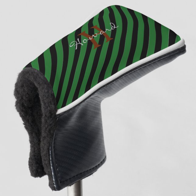 GOLF-Green Stripe, Monogram-Golf Putter Head Cover Golf Headcover (3/4 Vorderseite)