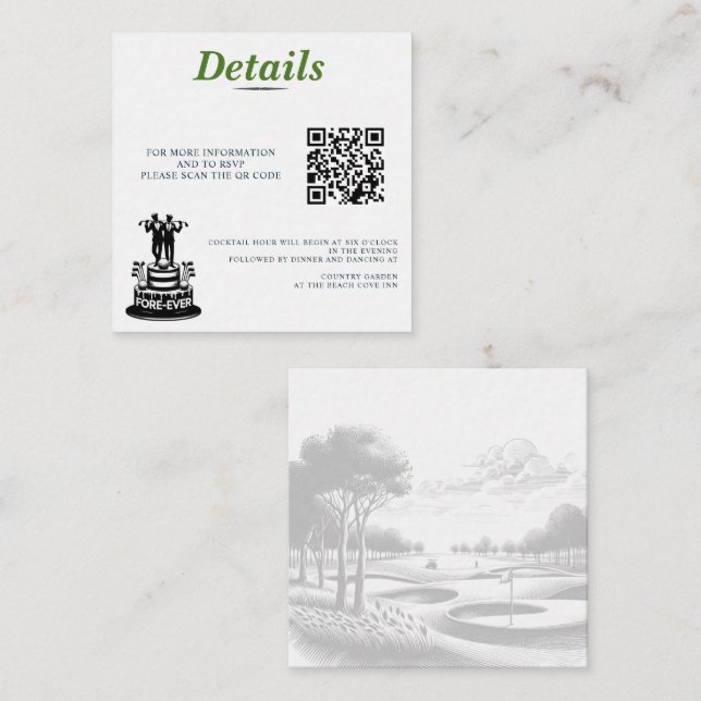 Golf Grooms Wedding QR Code Begleitkarte (Vorne/Hinten)