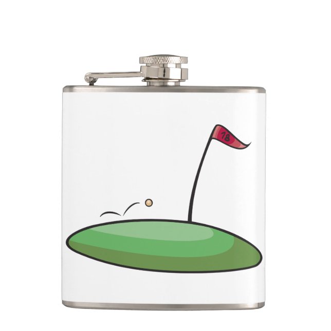 Golf Grün Loch zum Putten mit Flagge 18 Flachmann (Vorderseite)