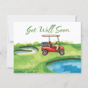 Golf Gute Besserung mit Golfwagen auf grünem Rasen Postkarte
