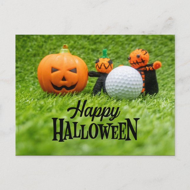 Golf Halloween mit Golfball und Geisterkürbis  Postkarte (Vorderseite)