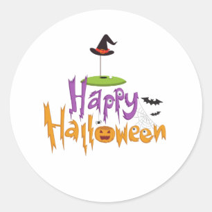 Golf Halloween mit Golfflagge auf Grün mit Hut Runder Aufkleber