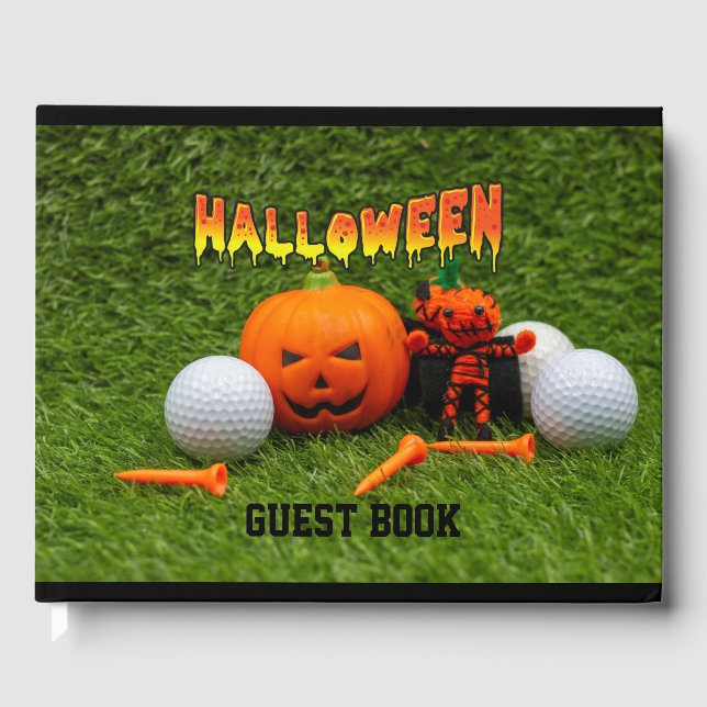 Golf Halloween mit Kürbisgolfball und Tee Gues Gästebuch (Vorderseite)
