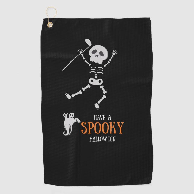 Golf Halloween mit Skeleton Golfer Sporn Golfhandtuch (Vorderseite)