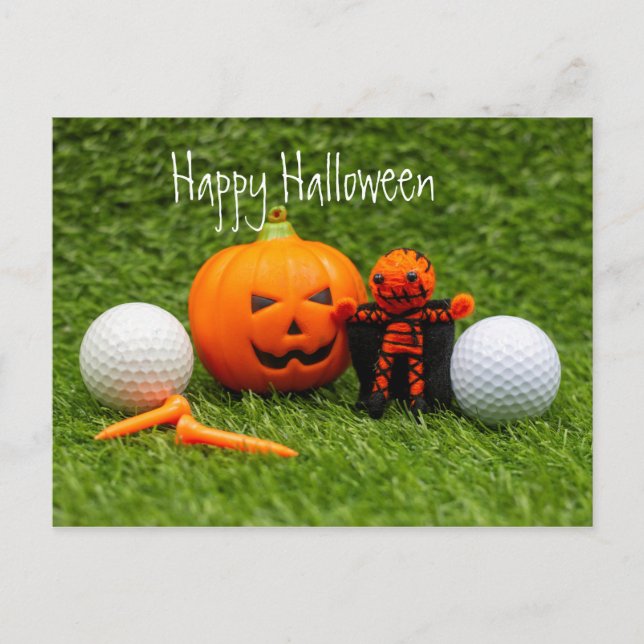 Golf Halloween Tag mit Golfkuchenkürbis Geist Postkarte (Vorderseite)