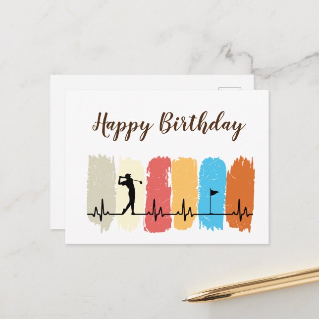 Golf Happy Birthday Golfer Golfing Postkarte (Vorderseite/Rückseite Beispiel)