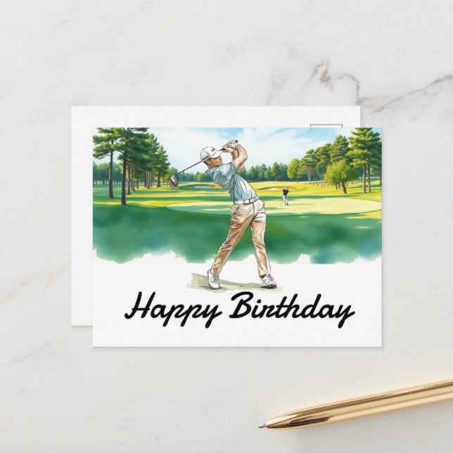 Golf Happy Birthday Golfer Golfing Postkarte (Vorderseite/Rückseite Beispiel)