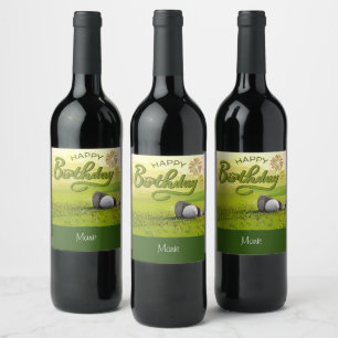 Golf Happy Birthday mit Golfball und Eisen Weinetikett