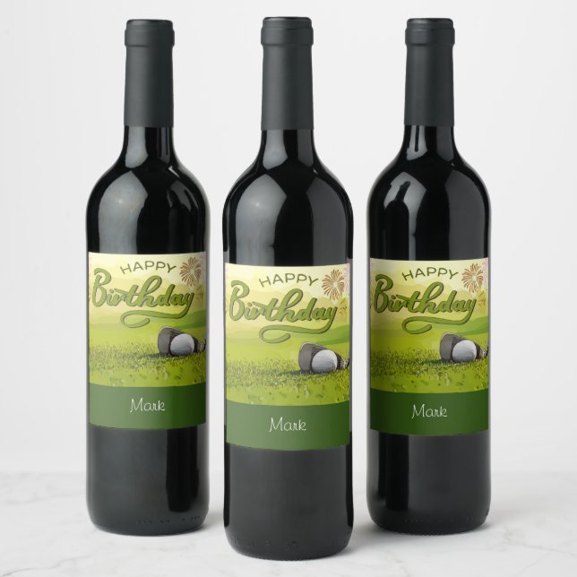 Golf Happy Birthday mit Golfball und Eisen Weinetikett (Flaschen)
