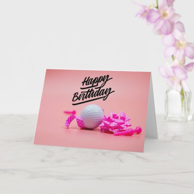 Golf Happy Birthday mit Golfball und rosa Band Karte (Orchidee)