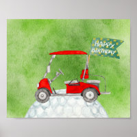 Golf Happy Birthday mit Golfwagen Aquarell