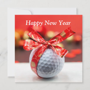 Golf Happy New Year mit Ball und Red-Glücksband