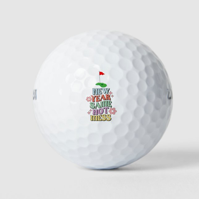 Golf Happy New Year mit Golf Fahne zum Golfer Golfball (Vorderseite)