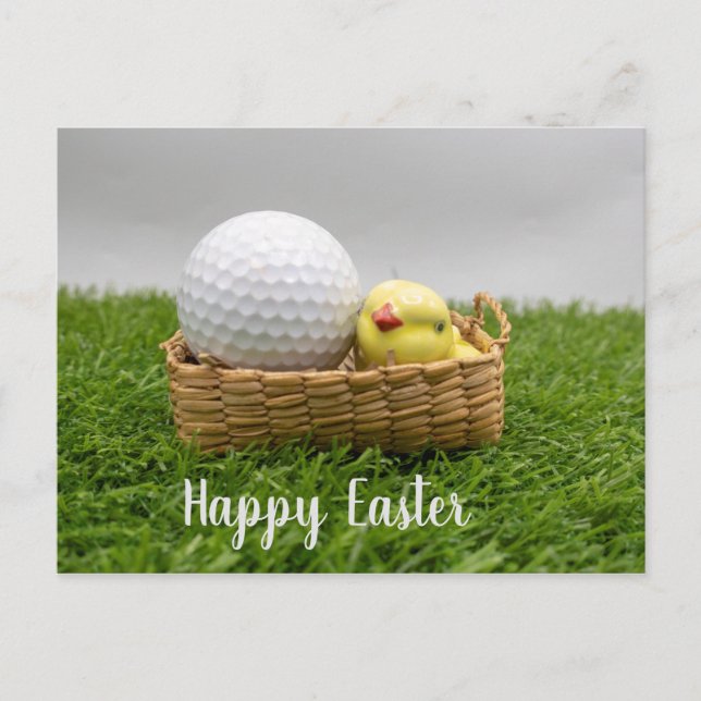 Golf Happy Osterfest mit Golfball und Huhn Postkarte (Vorderseite)