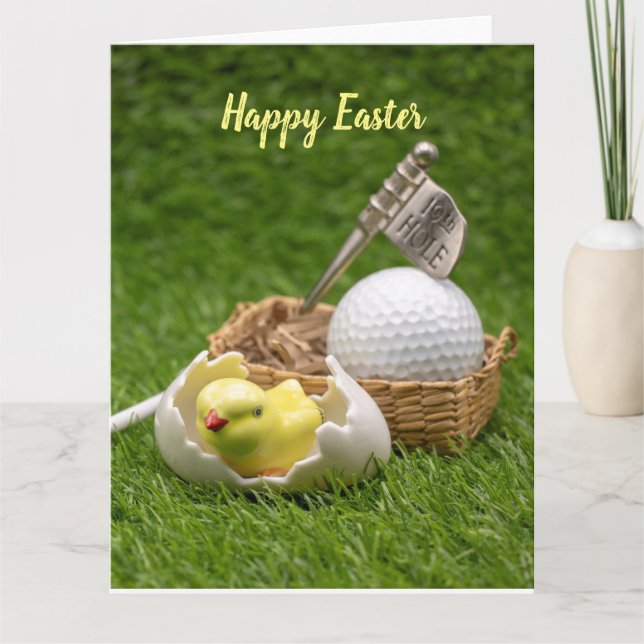 Golf Happy Osterfest mit Huhn und Golfball Karte (Vorderseite)