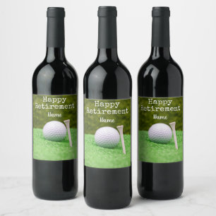 Golf Happy Pension mit Golf Ball und Tee Weinetikett