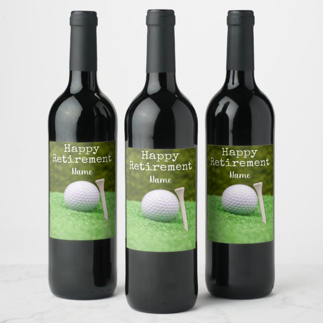 Golf Happy Pension mit Golf Ball und Tee Weinetikett (Flaschen)