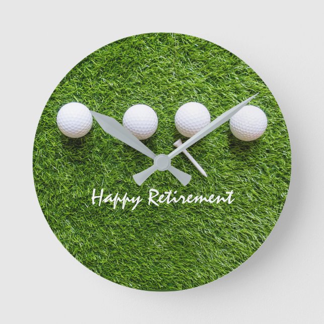 Golf Happy retirement with golf ball and tee Runde Wanduhr (Vorderseite)