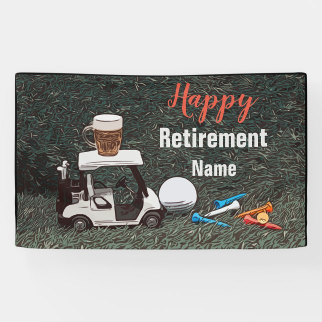 Golf Happy-Ruhestand mit Name Biergolfwagen  Banner (Horizontal)