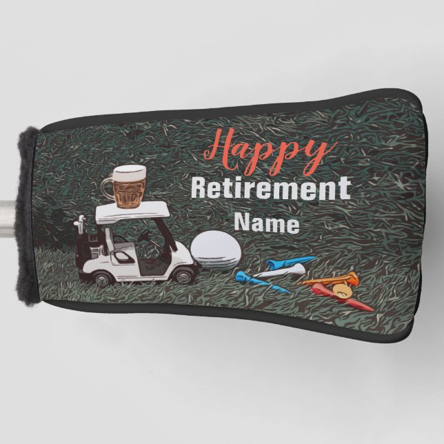 Golf Happy-Ruhestand mit Name Biergolfwagen   Golf Headcover (Vorderseite)
