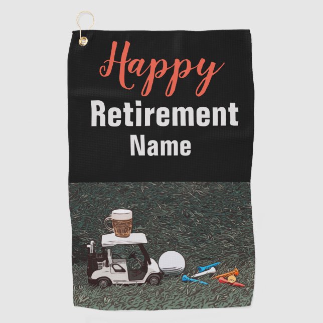 Golf Happy-Ruhestand mit Name Biergolfwagen  Golfhandtuch (Vorderseite)