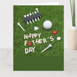 Golf Happy Vatertag mit Tee und Ball auf Grün Karte