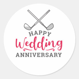 Golf Happy Wedding Jubiläum mit Golfeisen Runder Aufkleber