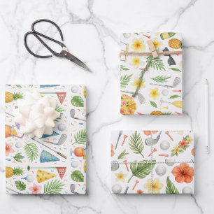Golf Hawaii thematisch für das Hawaiian Golfer Par Geschenkpapier Set