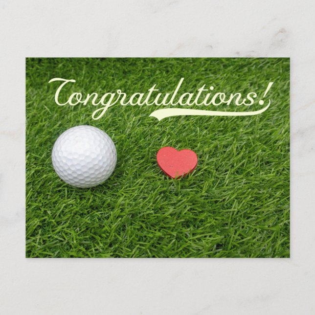 Golf Herzlichen Glückwunsch Golfball mit Liebe auf Postkarte (Vorderseite)