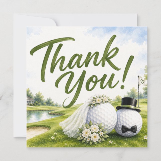 Golf-Hochzeit Braut & Bräutigam Danke  (Vorderseite)