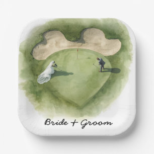 Golf-Hochzeit Braut Bräutigam Golfball Tee mit Lie Pappteller