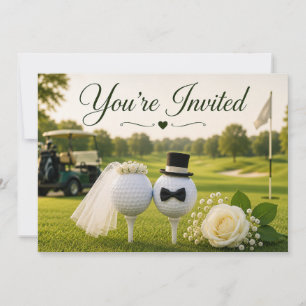 Golf-Hochzeit Braut und Bräutigam auf dem Golfplat Einladung