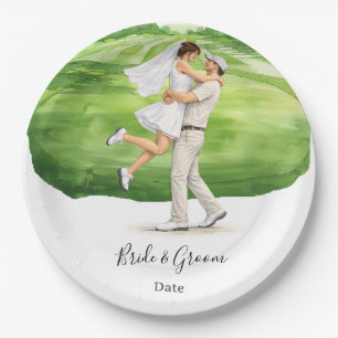 Golf-Hochzeit Braut und Bräutigam auf Putting Gree Pappteller