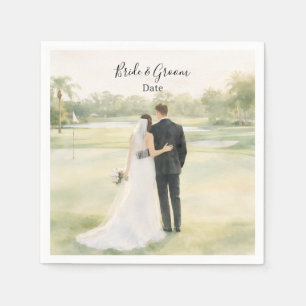 Golf-Hochzeit Braut und Bräutigam auf Putting Gree Serviette