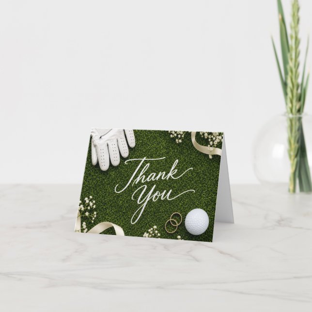 Golf-Hochzeit Danke Handgeschrieben Grüner Rasen  (Vorderseite)