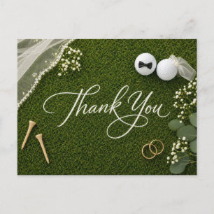 Golf-Hochzeit Danke Handgeschrieben Grüner Rasen Postkarte