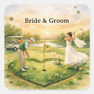 Golf-Hochzeit Glücklich Verliebt St. Patrick's Day Quadratischer Aufkleber