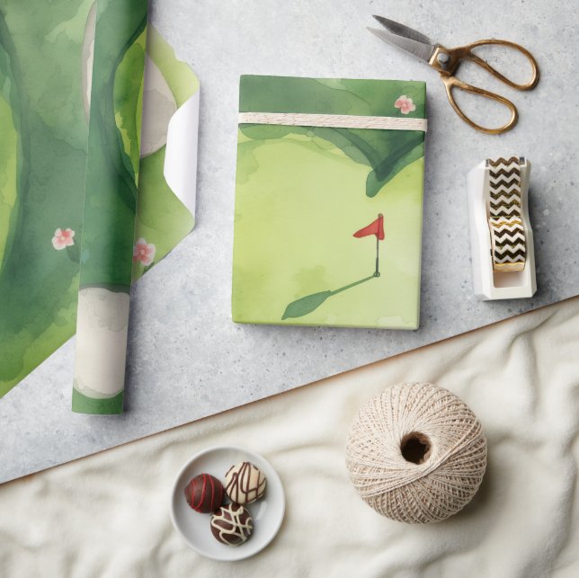 Golf-Hochzeit herzförmiger Golfplatz Geschenkpapier (Kunsthandwerk)