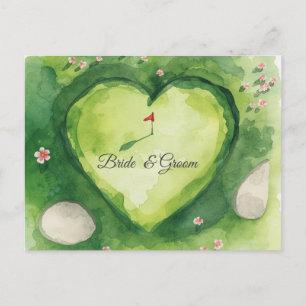 Golf-Hochzeit herzförmiger Golfplatz Postkarte