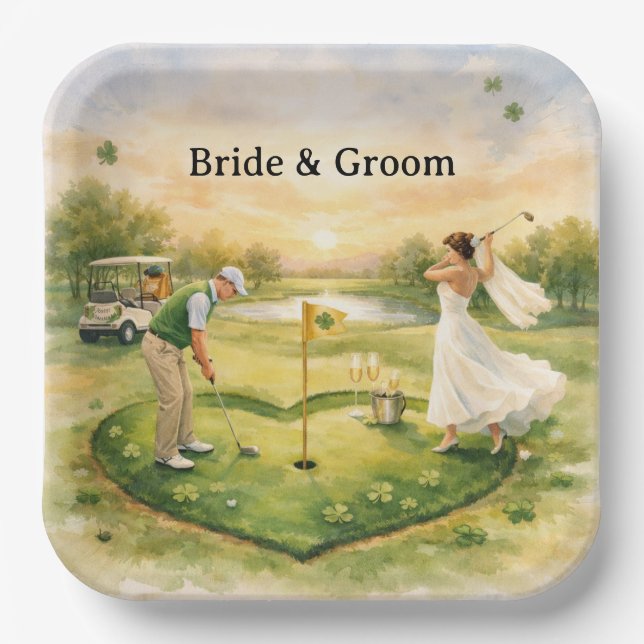 Golf Hochzeit Lucky in Love St. Patrick's Day Them Pappteller (Vorderseite)