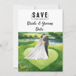 Golf-Hochzeit mit Braut und Bräutigam auf dem Grün Einladung
