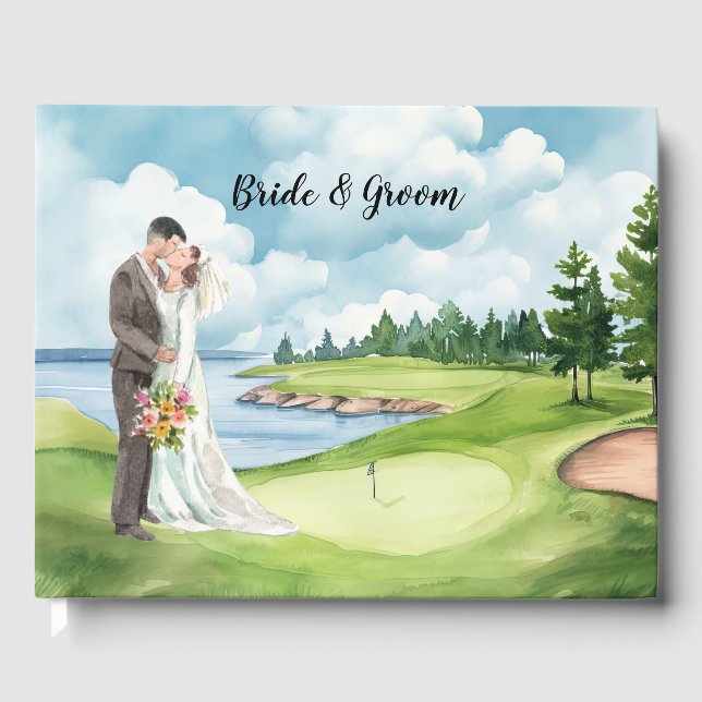 Golf Hochzeit mit Braut und Bräutigam Gästebuch (Vorderseite)