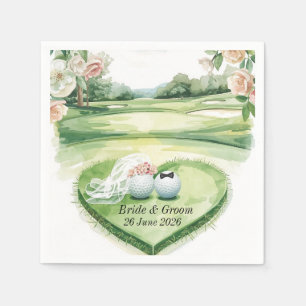 Golf-Hochzeit mit Golfball auf Grün Serviette