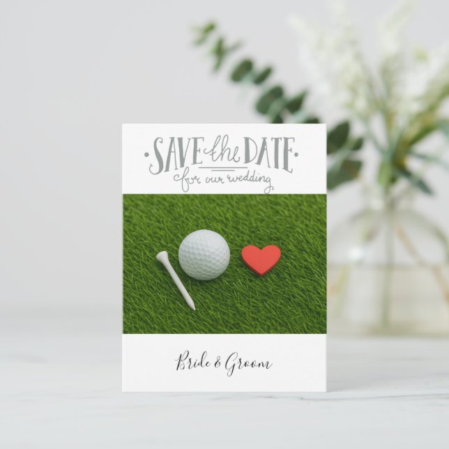 Golf-Hochzeit Sichern Sie das Datum Postkarte (Stehend Vorderseite)